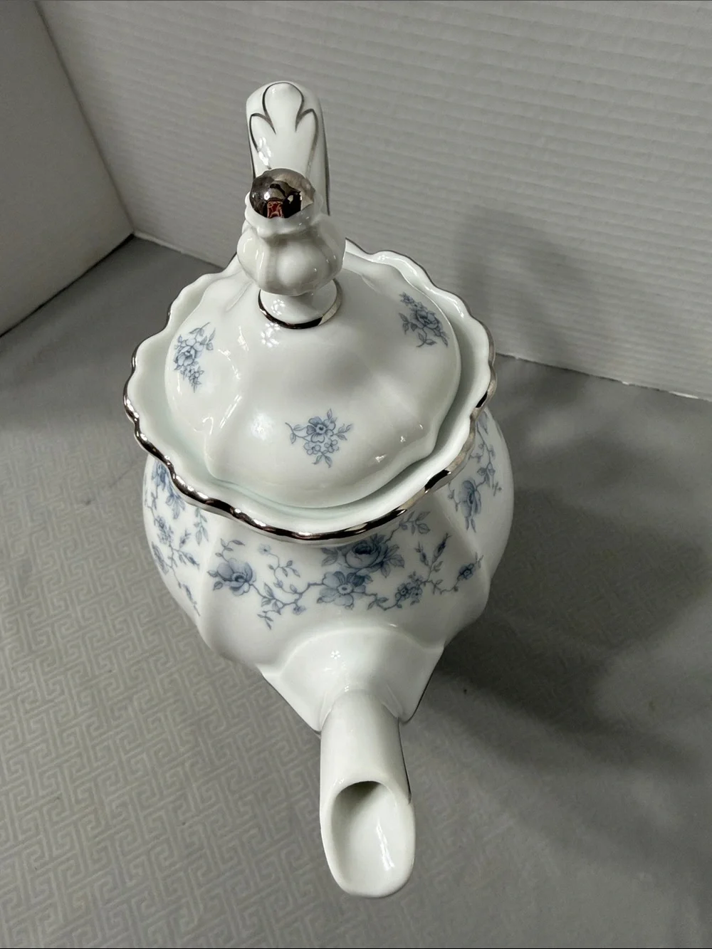 Vintage Johann Haviland Blue Garland Porcelain Coffee Pot Silver Trim Bavaria